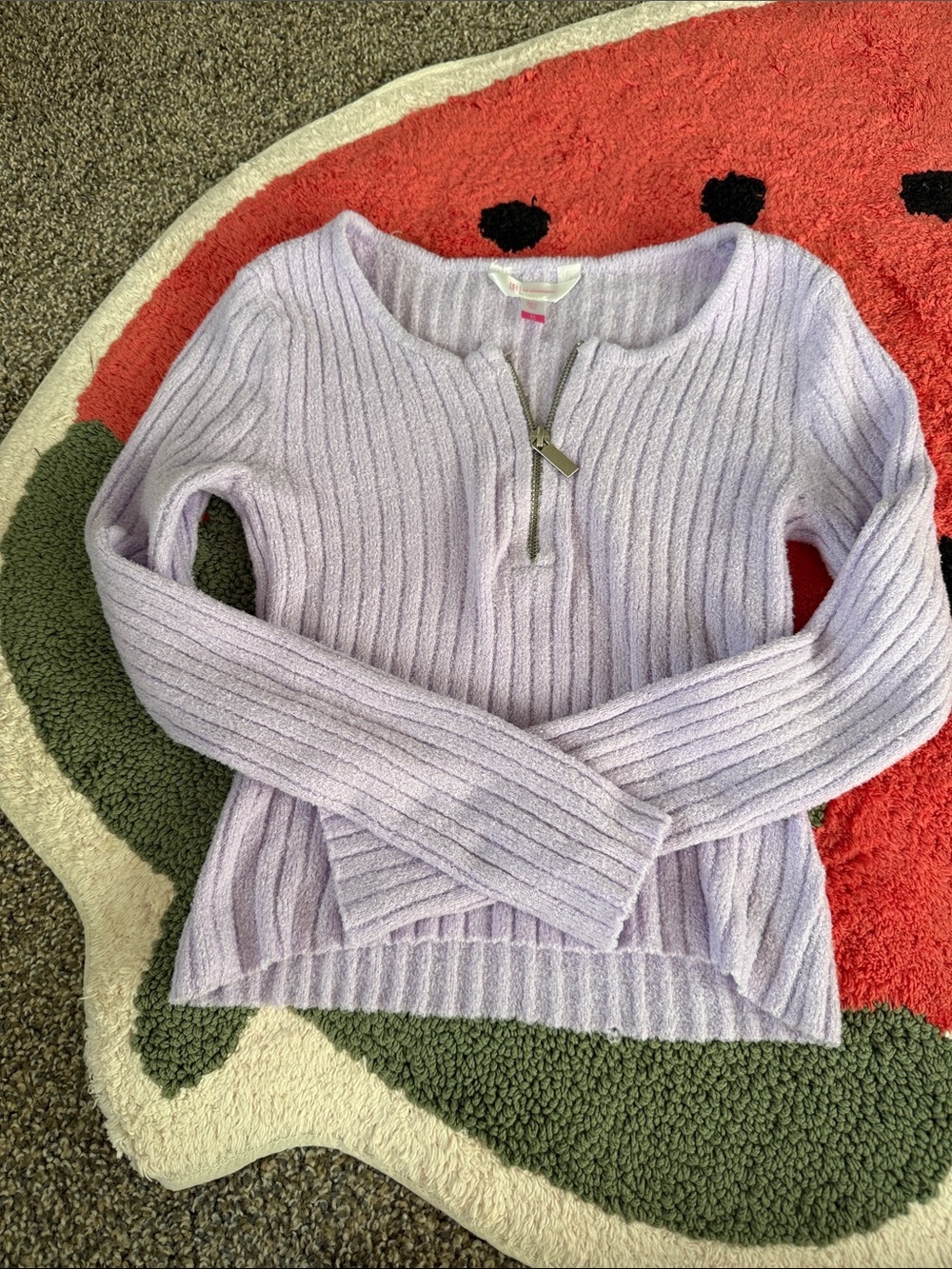 No Boundaries Lavender Ribbed Half-Zip Sweater